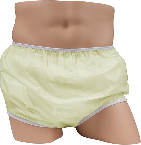 LeakMaster Adult Pull-On Vinyl Plastic Pants - Soft, Quiet and Form Fitting Incontinence Waterproof Diaper Covers for Adults - Yellow, 3X-Small Fits 19-25 Inch Waist