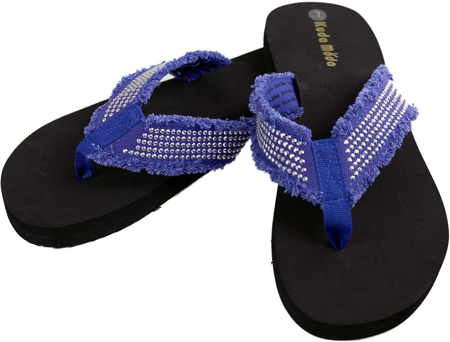 Kuda Moda Women's Fashion Strap Casual Thongs Flat Flip Flops Light Weight Sparkling Sandals Slipper