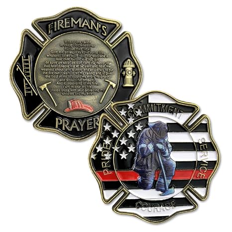 Firefighter Prayer Coin Thin Red Line US Flag Challenge Coin