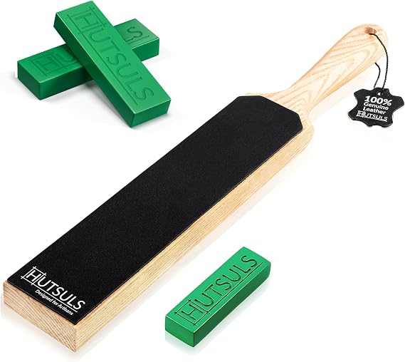 Leather Strop for Knife Sharpening - Get Razor-Sharp Edges with 2" x 8" Knife Strop & Green Stropping Compound with Case - (2-Pack, Total 5 Oz)