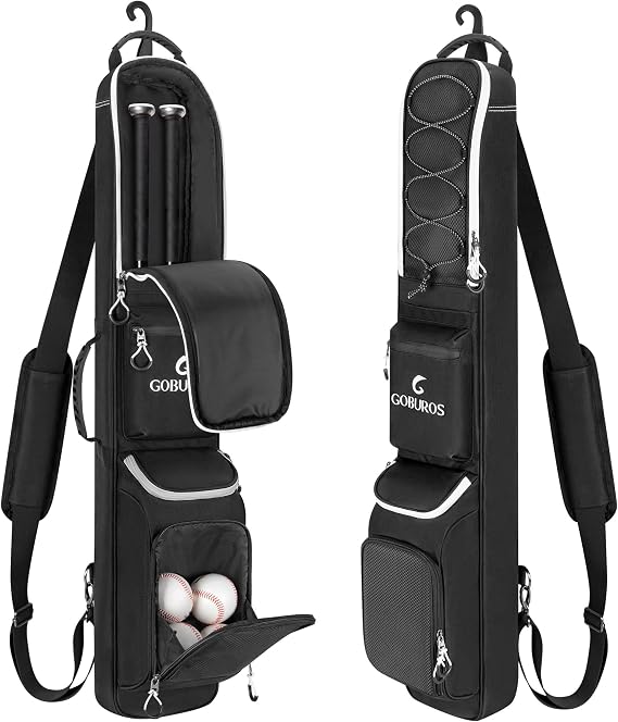 GOBUROS Baseball Bat Bag for 3-4 Baseball Bats, Bat Bag with Fence Hook and Adjustable Shoulder Strap, Suit for Baseball, Softball, T-ball Bat
