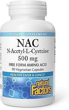 Natural Factors N-Acetyl-L-Cysteine 500 mg - Supports Healthy Liver & Lungs - Antioxidant Support Supplement Supports Immune System Health - 90 Vegetarian Capsules (90 Servings)