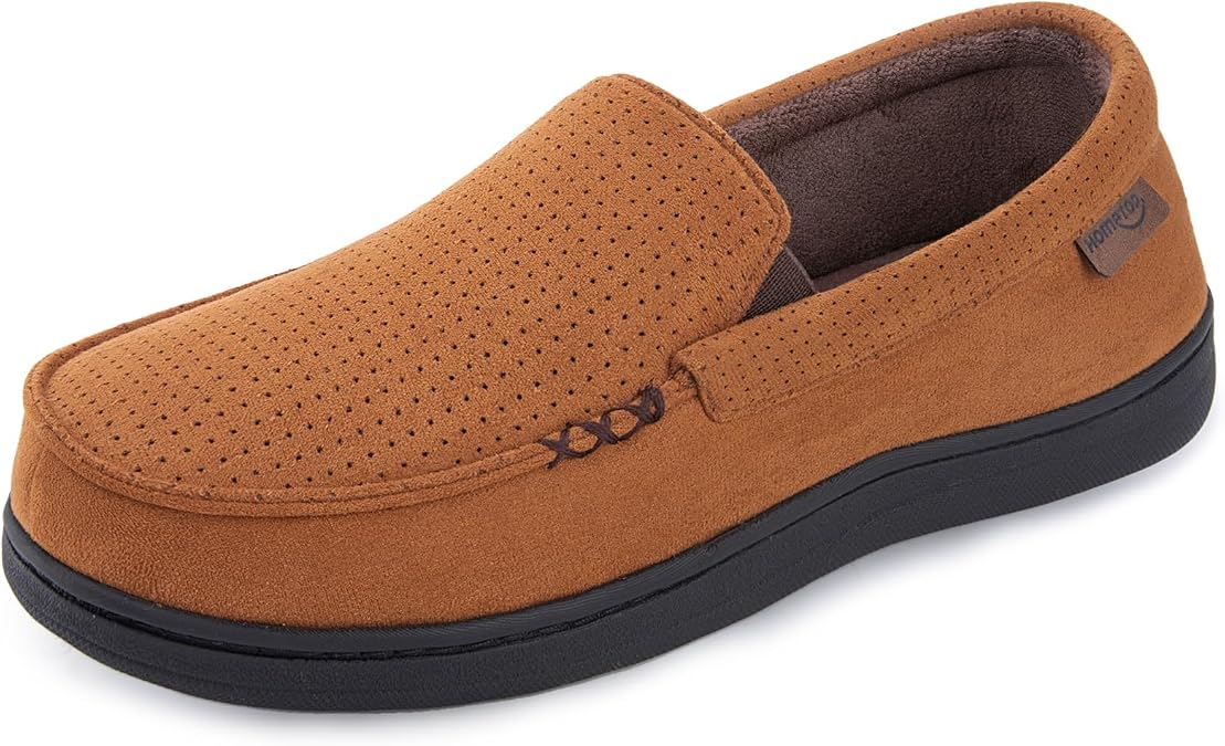 HomeTop Men's Soft Comfy Memory Foam Moccasin Slippers Indoor House Shoes