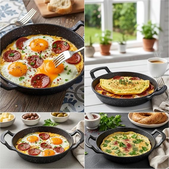 Deconox 2'li Granit Alüminyum Döküm Sahan Seti | Yapışmaz Yumurta & Kızartma Tavası | Granit Omlet Tavası (18cm + 20cm) | Eşit Isı Dağılımı ve Dayanıklı (20CM 1 ADET)
