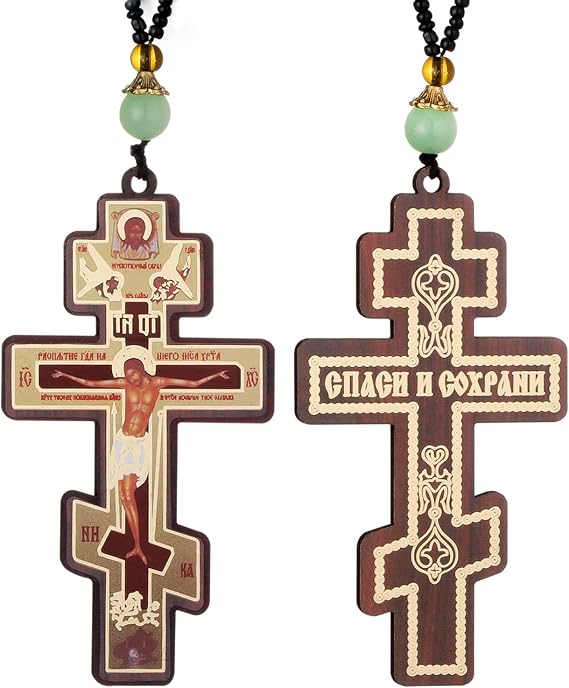 COTTVOTT Wood Rosary Beads Cross Necklace Men Prayer Eastern Orthodox Crucifix Jesus Pendant Necklace
