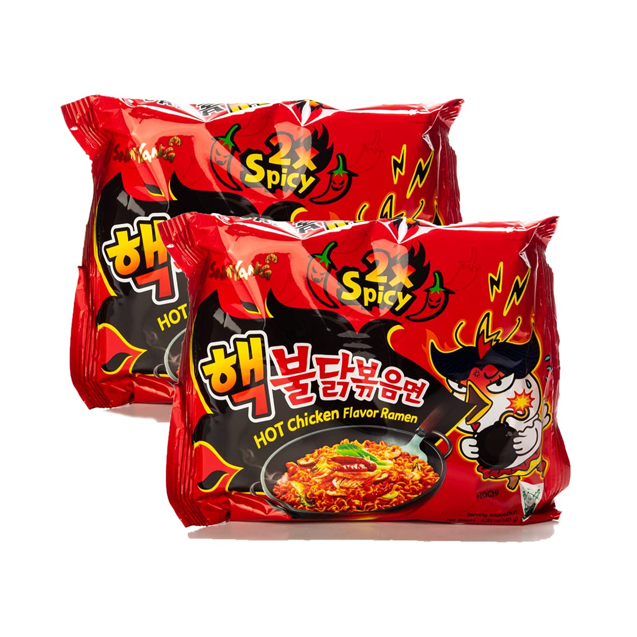 2 Pack ] Samyang 2X Extra Spicy Hot Chicken Flavor Ramen Korean Spicy Noodle 140g each