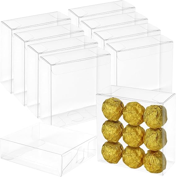 30 Pack Small Clear Plastic Favor Treat Boxes 4x4x1.2