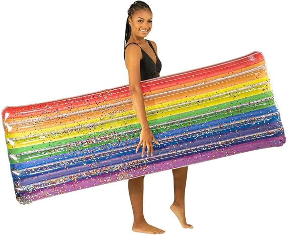 Poolcandy Deluxe Large Size Inflatable Rainbow Glitter Pool Raft Your Ultimate Summer Pool raft & Inflatable Ride on for The Beach, The Pool or The Lake