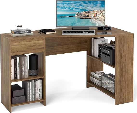 COSTWAY L-Shaped Computer Desk, 120cm Corner Study Workstation (Natural)