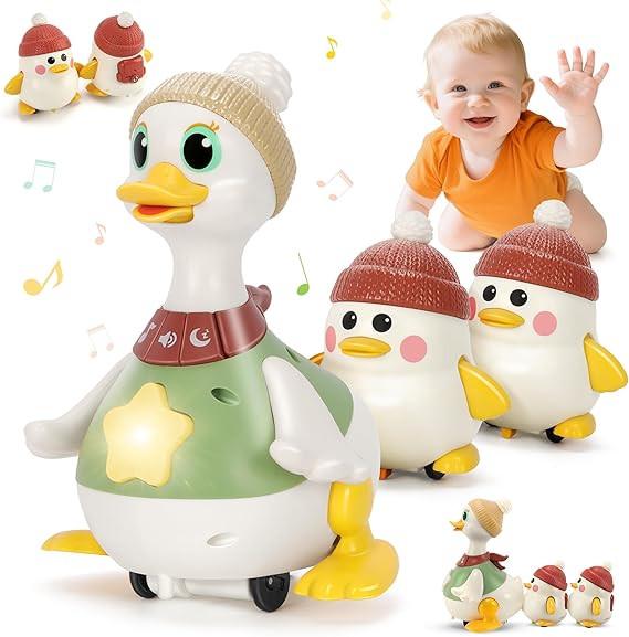 Baby Toy 6-12 Months Crawling Toy Baby with Light and Music Duck Family Toy for Stomach Position Baby Toy from 6 Months Tummy Time Toys Gift for Boys and Girls