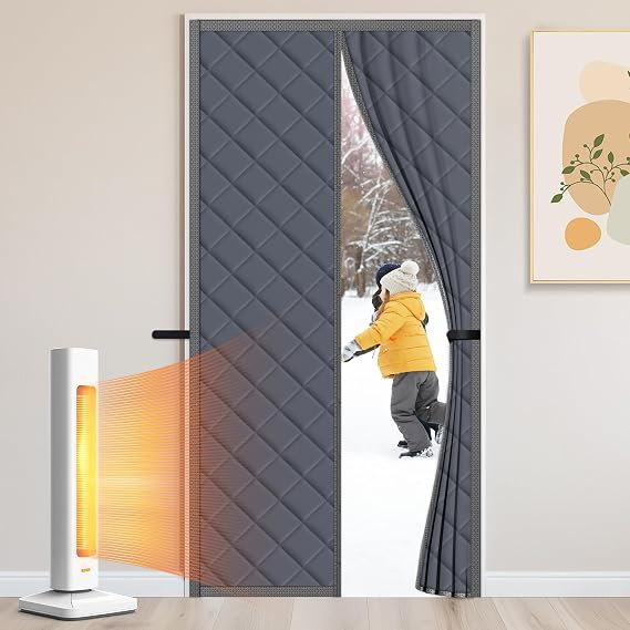 SereneCloud Magnetic Thermal Insulated Curtain, Curtain Size 34''x82''(Fits 32''x80'' Door), Oxford Fiber Fill Insulation, Blanket for Front, Patio, Kitchen Entryways, Home Winterizing Products, Grey