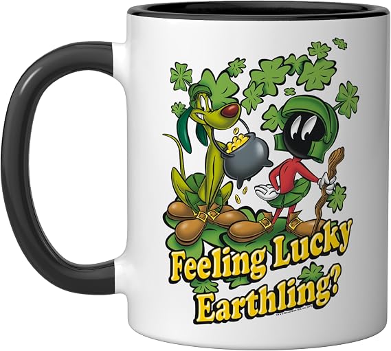 Looney Tunes Marvin The Martian Feeling Lucky Ceramic Mug, Black/White, 11oz