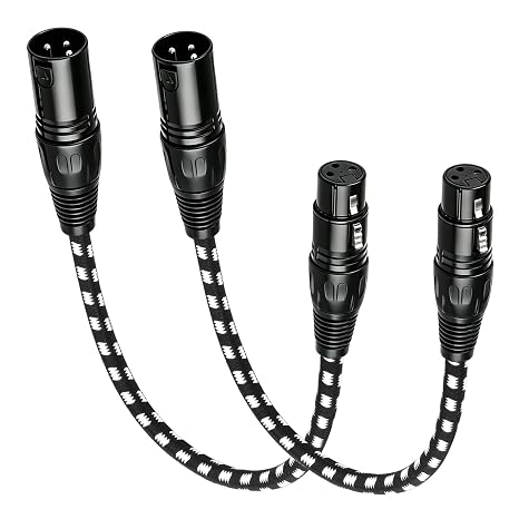 2 Pack XLR Cable, 0.3m Short Audio Mic Lead, Nylon Braided XLR Microphone Cable, Male to Female, 3 Pin Balanced OFC, XLR to XLR Cable for Mixer, Speaker, Studio and PA