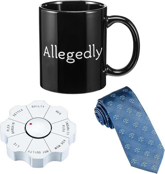 Potchen 3 Pcs Lawyer Gifts for Men Included Allegedly Mug Necktie and Funny Decision Maker Graduation Gifts for Law School Students Future Lawyer Judge Attorney Office Birthday Christmas