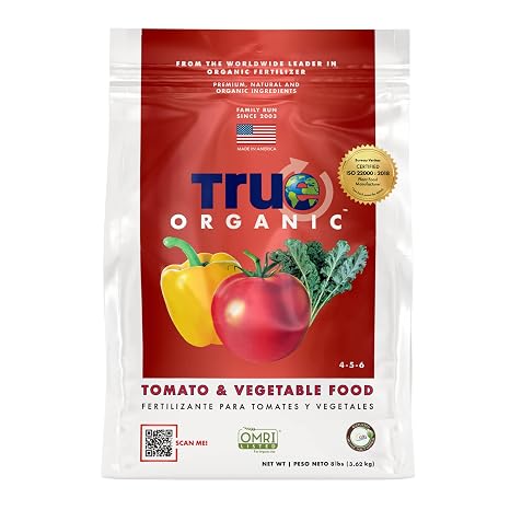 True Organic Tomato & Vegetable Food Organic Fertilizer for Superior Harvests with 6% Calcium 8lb Bag Covers 140 sq. ft.