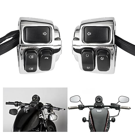 1 Pair Motorcycle 1" Handlebar Switches Control and Wiring Harness with 1996-2012 Harley Softail Dyna Sportster V-Rod(Silver)