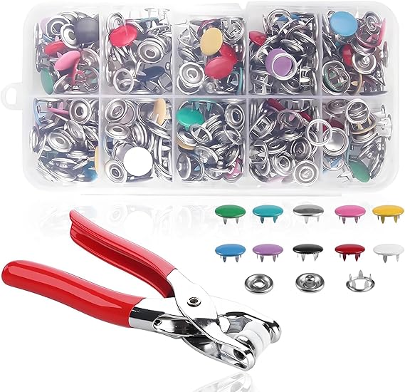 102 Pcs Snap Button Fastener Kit with Pressure Pliers and Box, Press Studs Snap Fasteners for Clothing Snap Fastener Kit, Poppers Fasteners for Clothings Bags DIY Crafts