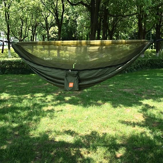 Camping Hammock, Outdoor Portable Hammocks with Mosquito Net,Lightweight Nylon Parachute Hammocks,Camping Gear Must Haves for Travel Hiking Backpacking Beach (Army Green)