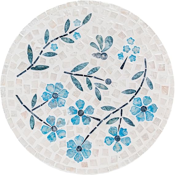 PEMAR 12.6 Handcrafted Capiz Shell Mosaic Lazy Susan Coastal Floral Rotating Centerpiece for Dining Table, Elegant Beach House & Farmhouse Home Decor, Luxury Hostess & Housewarming Gift