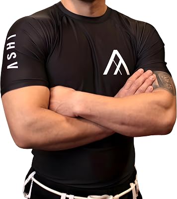ASHI Short Sleeve Jiu Jitsu Rashguard for Men and Women Nogi BJJ Lightweight Moisturizer Wicking Fabric Durable Comfortable