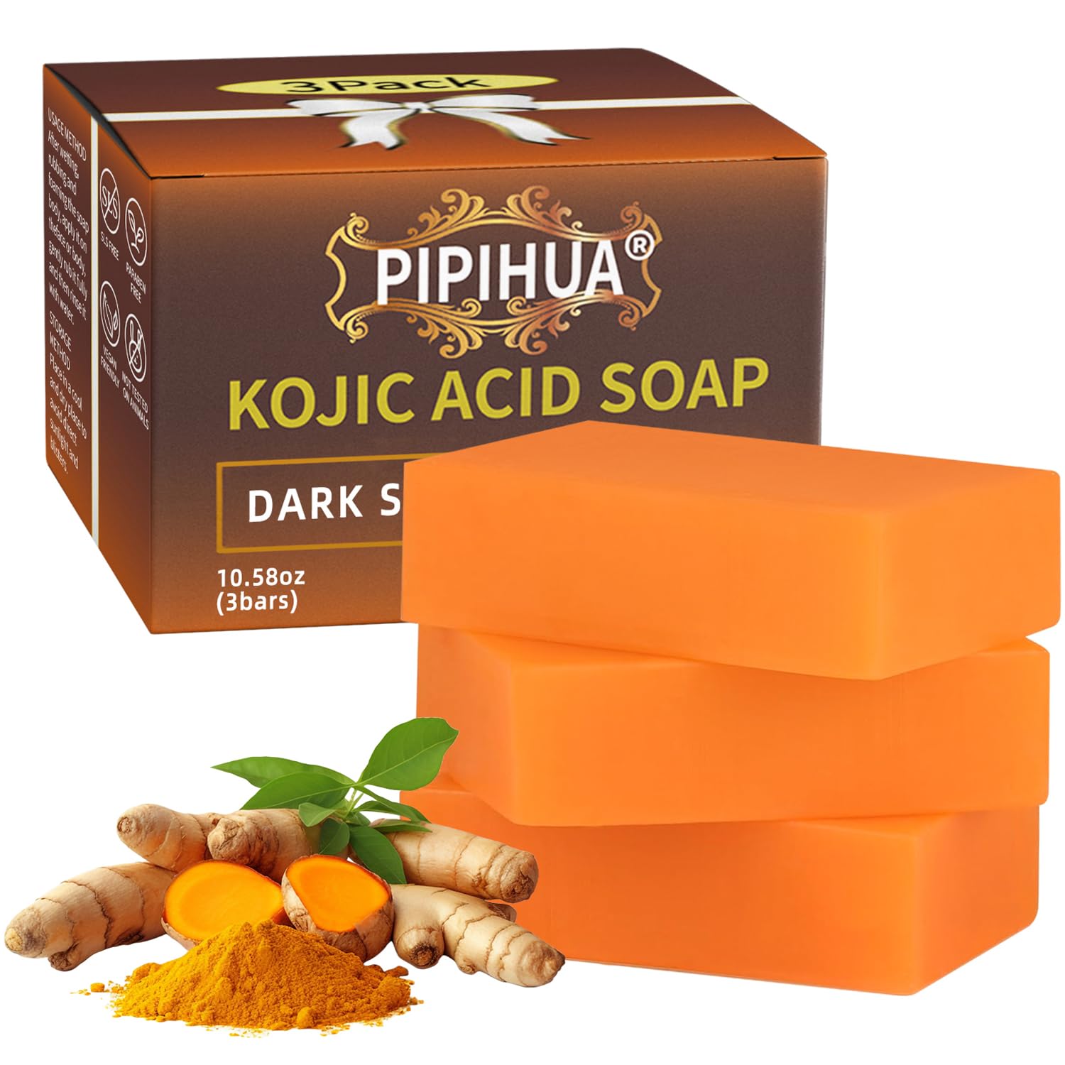 pipihua kojic acid soap vitamin c soap piece for hyperpigmentation dark spot removal turmeric soap piece for face and body bath soap 3 x 100 g