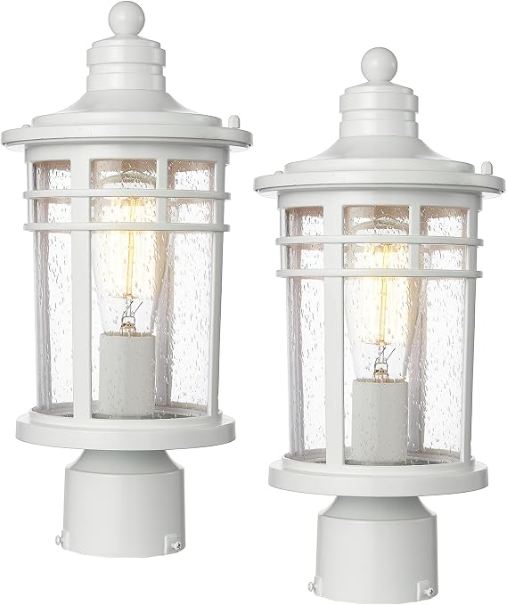 Darkaway Outdoor Post Lights Lamp Posts Outdoor Lighting, Waterproof Aluminum Post Lights Outdoor Light Fixtures with Glass, Light Posts for Outside Patio Yard (2 Pack, White)