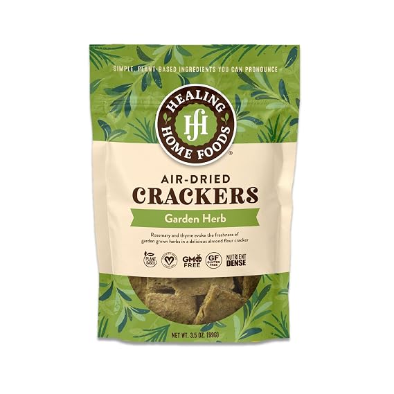 Healing Home Foods Garden Herb Gluten-Free Crackers with Almond Flour, Rosemary & Thyme, Healthy Vegan Snack, Non-GMO & High Protein Crackers, Mediterranean Inspired, 3.5oz (1Pack)