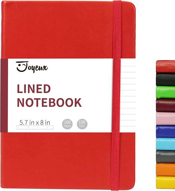 JOYEUX Lined Journal Notebook, 160 Pages Journal for Writing, Medium 5.7 inches x 8 inches Journal for Women Men - 100 Gsm Thick A5 Paper (Red)