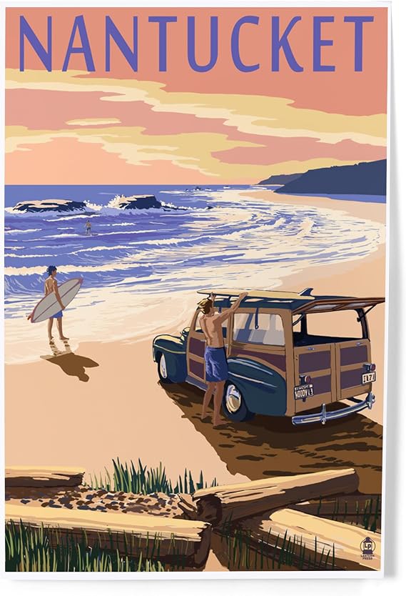 Lantern Press Nantucket, Massachusetts, Woody on Beach, 8x12 Inch Art Print Wall Decor