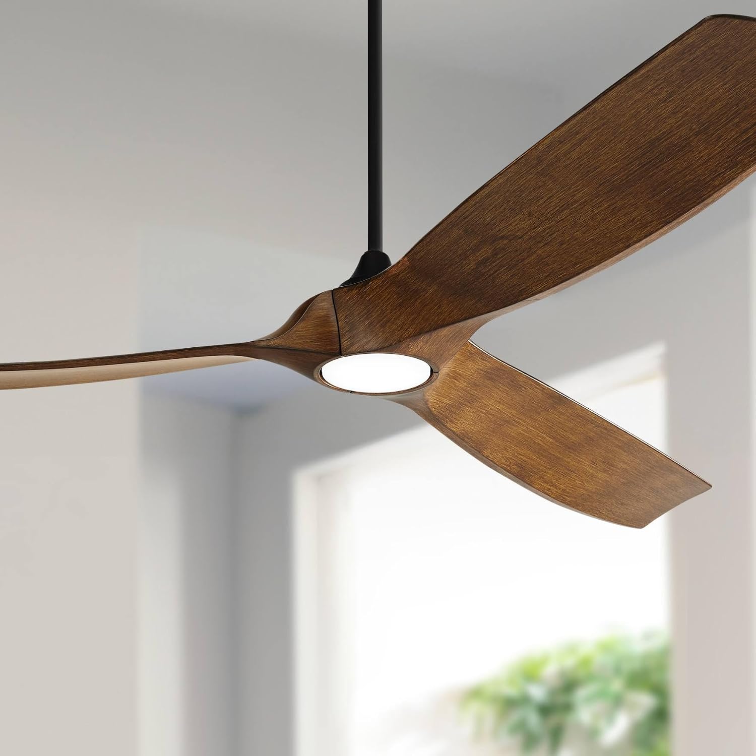 Casa Vieja 70 Kona Wind Black-Koa Large Modern Coastal Indoor Ceiling Fan 3 Blade LED Light Remote Control Black Motor Brown Koa Finish Blades Bedroom Living Room DC Motor Includes 6 Downrod