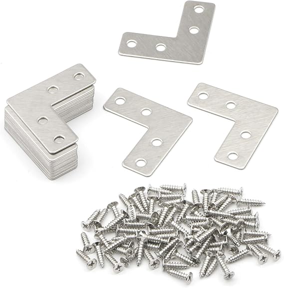 20 Pack Stainless Steel L Bracket Corner Brace, 40x40mm