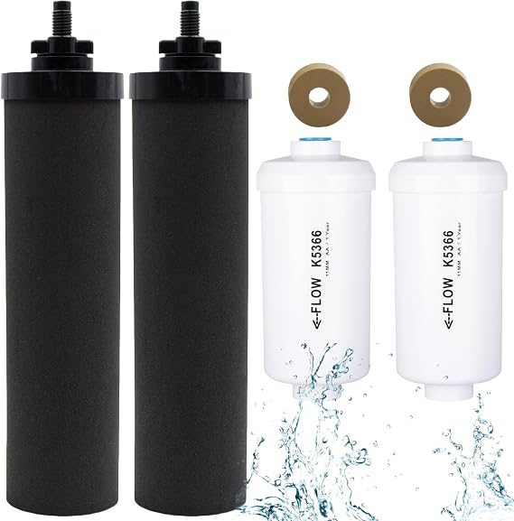 Water Filter Replacement for Berkey, Gravity Water Filtration System Refill for BB9-2 Black Filters & PF-2 Fluoride Filters Compatible with Berkey Light/Crown/Imperial/Big/Travel/Royal Series