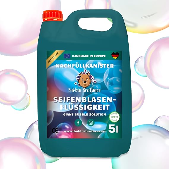 Bubble Brothers 5L Bubble Liquid for Giant Soap Bubbles & Bubbles - Premium Refill Canister for Children's Birthday & Outdoor Fun XXL Unburst Soap Bubbles