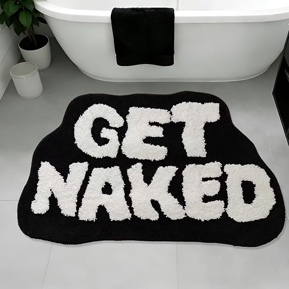 Get Naked Bath Mat, Black, 16"x29" Cool Rugs for Bedroom
