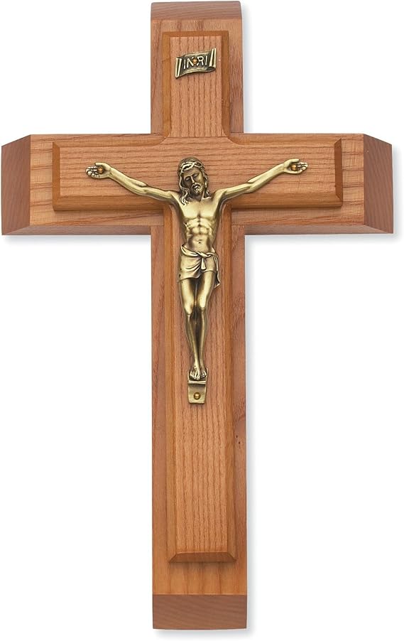 McVan Inc. Walnut Wood Sick Call Crucifix Set Religious Gift Decor, 12 Inch