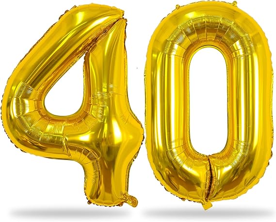 Gold Number 40 Birthday Balloons, 40 Inch Large Gold Mylar Foil Number 4 and 0 Balloons for Women, 40th Birthday Balloons for 40 Year Old Birthday Anniversary Party Decorations Supplies