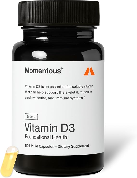 Momentous Vitamin D3 Supplement, 2,000 IU Capsules, 50mcg per Serving