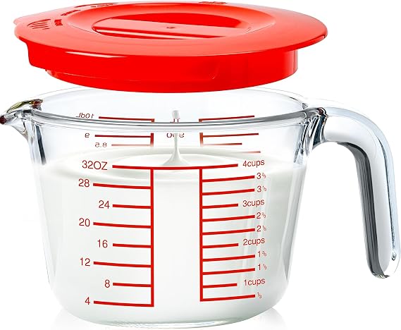 NUTRIUPS 4-Cup High Borosilicate Glass Measuring Cup with Lid for Kitchen