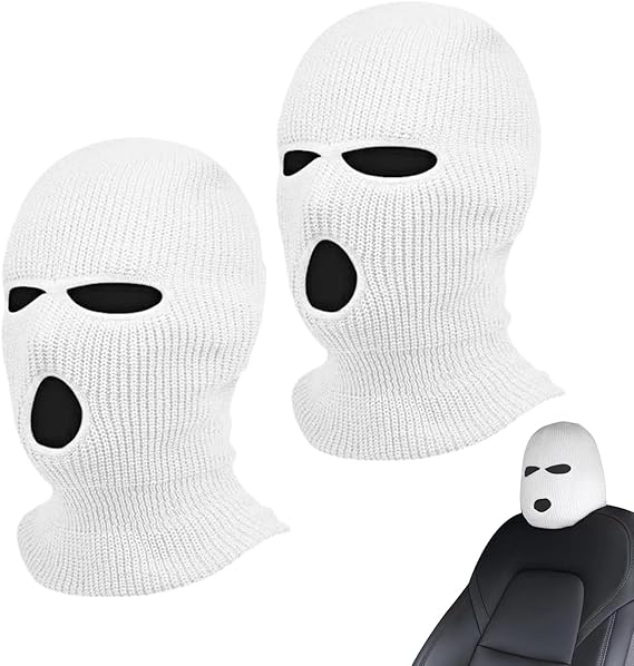 2Pcs Car Headrest Covers, Knitted Balaclava Style Seat Headrest Covers, Funny Car Accessories for Front Seat Headrests, White