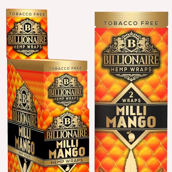 Billionaire Wraps - Milli Mango Flavor - Rolling Papers (Full Box) 25 Packs, 2 Sheets Each