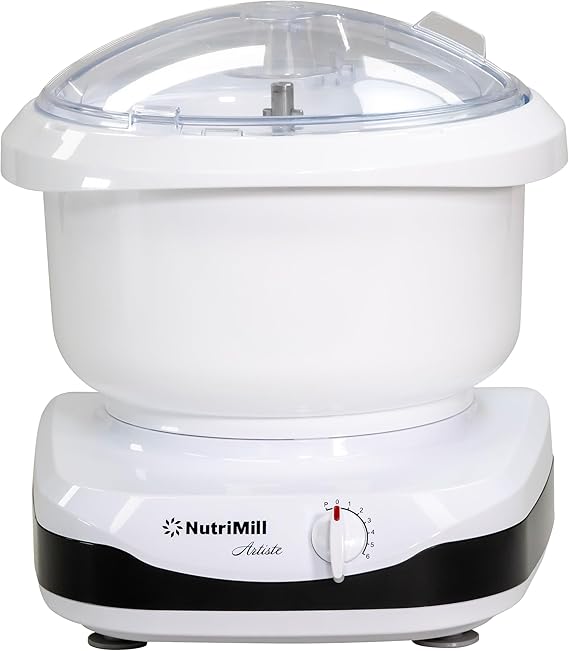 NutriMill Artiste Kitchen Electric Stand Mixer 500 Watt 6.5 Quart Bowl with Dough Hook & Wire Whips (Black Trim)