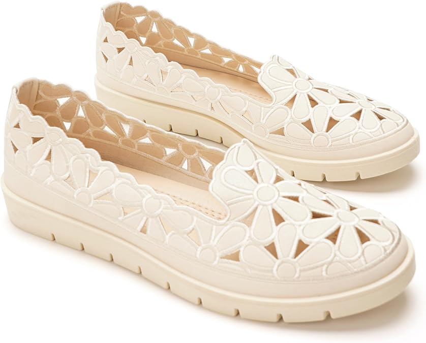 GLAMORA Women's Ballet Flats Loafers Slippers Summer Shoes Platform Lightweight Comfortable Breathable Openwork Mesh Flexible Non-Slip Soft Leisure Flat Comfort