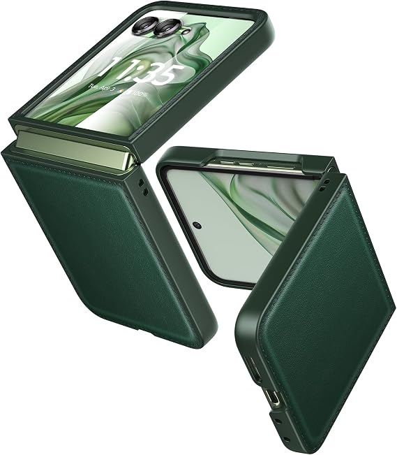 Slim Leather Case for Motorola Razr 50 Ultra/60 Pro, Wireless Charging Support, Ultra Thin Shockproof Protective Case Cover for Motorola Razr+ 2024/2025, Green