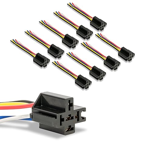True MODS 10 Pack Bosch Style 12V 5-Pin SPDT Relay Socket Harness Base with | Interlocking, 5-Pin SPDT, Socket Harness with Wires, For Trailers RV Trucks