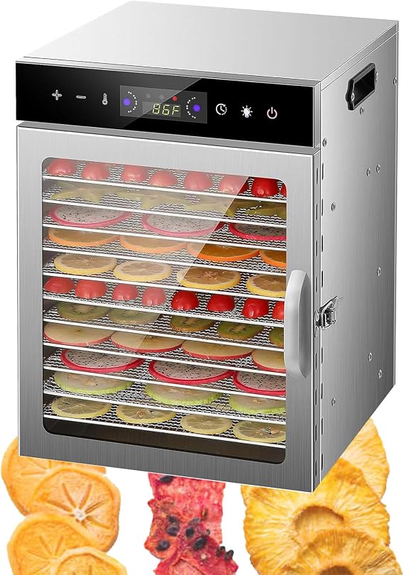800W Food Dehydrator, 10/12 Stainless Steel Trays Food Dryer Maker, Electric Dryer Machine for Fruits, with Digital Adjust Temp&Timer, Drying for Fruits and Jerky, H,b-12layer