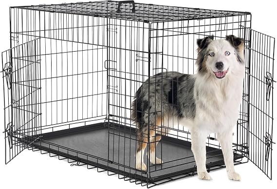 Dog Crate, large Medium Dog Cage with 2 Doors and Removal Tray Folding Metal Pet Training Cage Animal Carriere (42inch)
