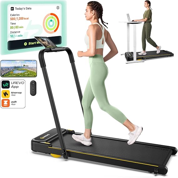UREVO - Electric Treadmill Folding 2 in 1 Under Computer 2.5HP Walking Running Home Office Treadmill with Remote Control