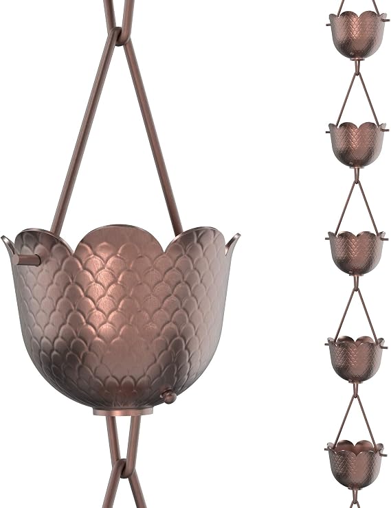Rain Chains Direct - Pineapple Rain Chain - 8.5 FT - Pure Solid Copper - Premium Rain Chains for Gutters