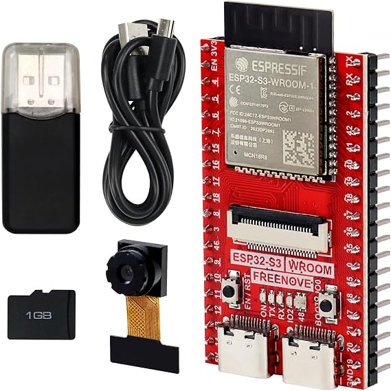 Freenove ESP32 ESP32-S3 Camera Board Kit (16 MB Flash) with 1GB Card | Dual-core 32-bit 240 MHz Microcontroller, USB-OTG Camera WiFi+BT, Python C Code, Example Projects Tutorial