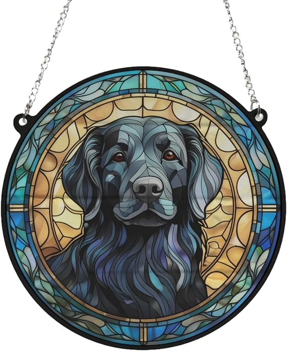 Flat Coated Retriever Stained Glass Effect Suncatcher Gift for Dog Lovers - 13cm